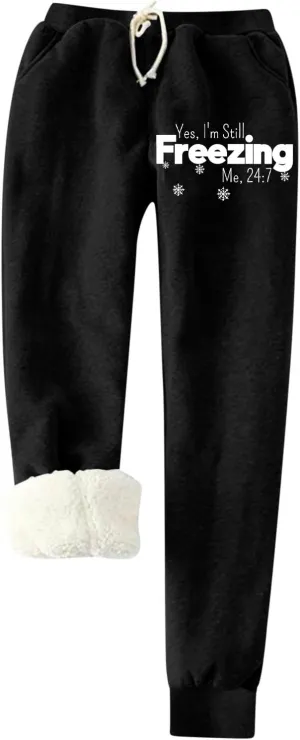Jean Leggings Fleece Lined Leggings Women Thick Sherpa Polar Lined Jogger Pants Printed Sweatpant Winter Thermal Athletic Lounge Womens Leggings with Pocket