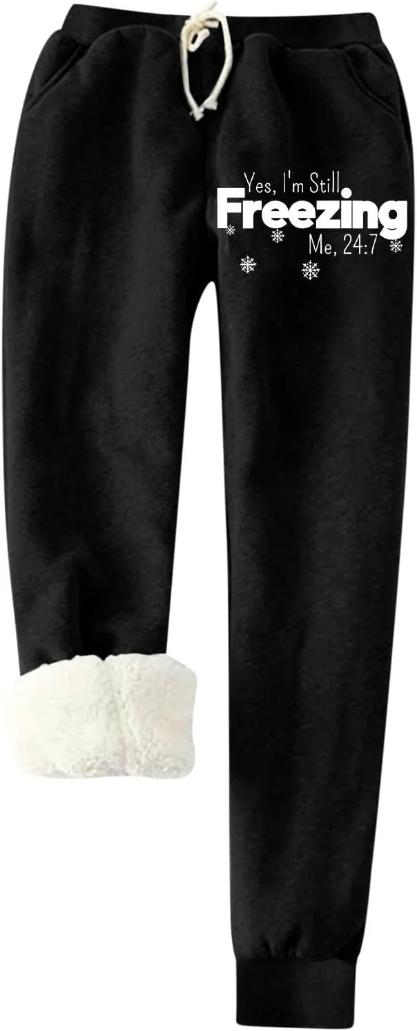 Jean Leggings Fleece Lined Leggings Women Thick Sherpa Polar Lined Jogger Pants Printed Sweatpant Winter Thermal Athletic Lounge Womens Leggings with Pocket