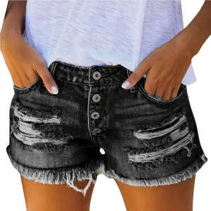 Jean Shorts for Women 2025 Summer Trendy Mid Waisted Stretchy Denim Shorts Vintage Ripped Distressed Short Jeans