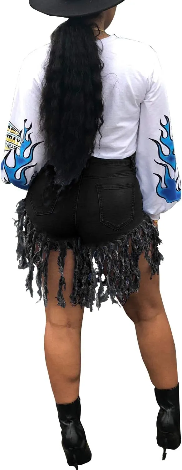 Jean Shorts for Women Frayed Raw Hem Ripped High Waisted Summer Denim Shorts