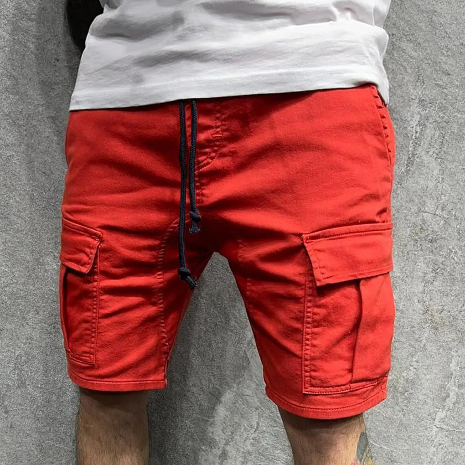 JEsilunmaMY Mens Multi-Pocket Cargo Shorts Elastic Waist Lounge Shorts with Drawstring Summer Baggy Cotton Straight Shorts