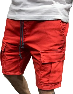 JEsilunmaMY Mens Multi-Pocket Cargo Shorts Elastic Waist Lounge Shorts with Drawstring Summer Baggy Cotton Straight Shorts