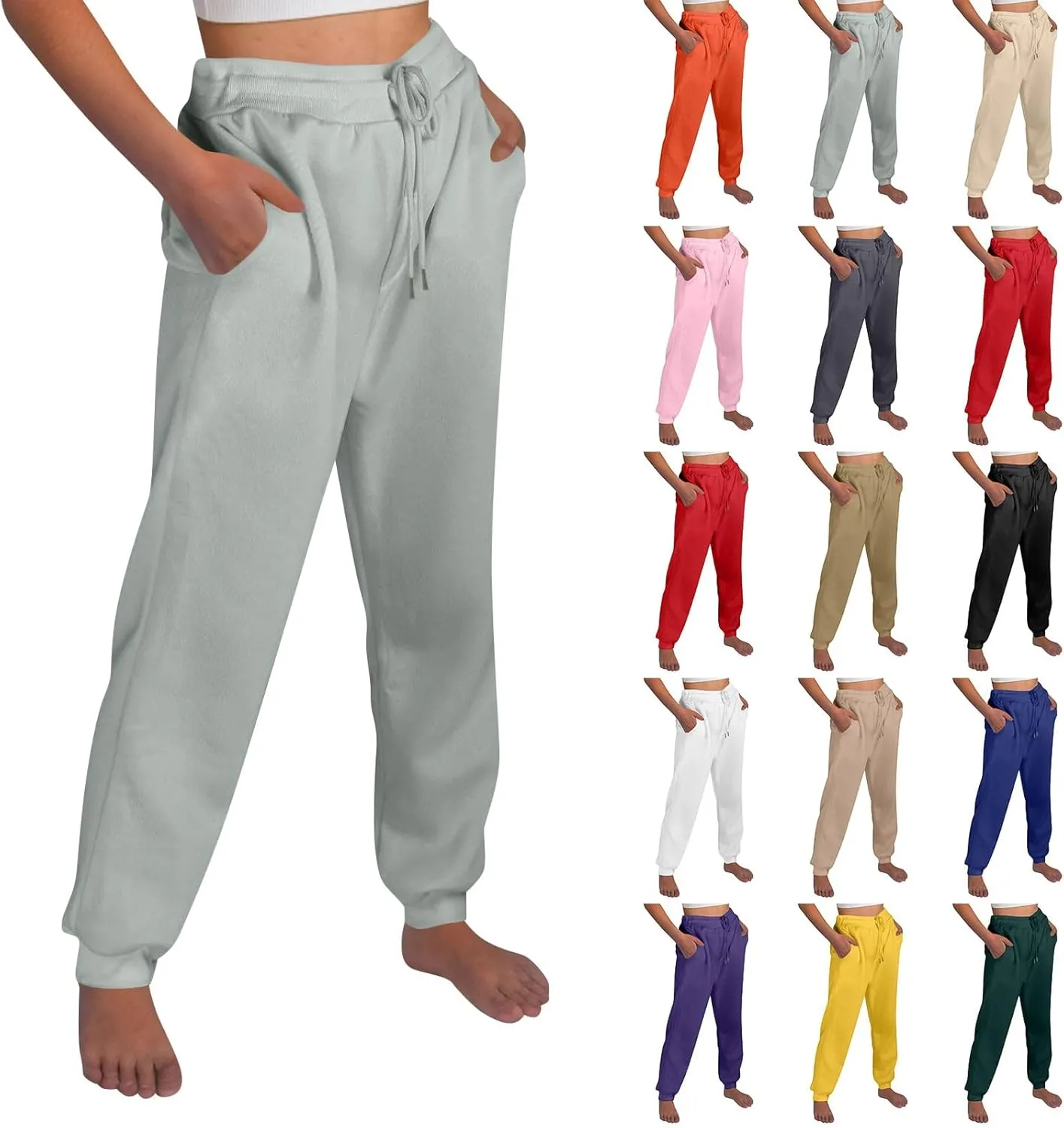 Jogger Sweatpants Women Baggy Comfy Elastic High Waisted Fleece Sweatpants Outdoor Workout Joggers w/Pockets
