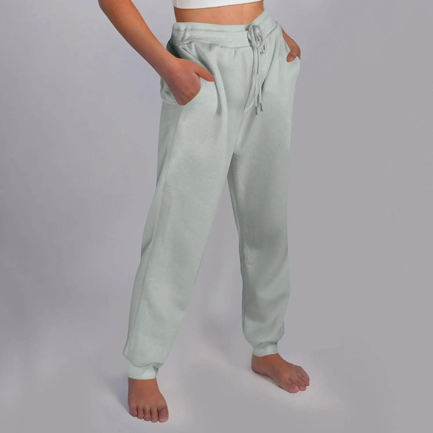 Jogger Sweatpants Women Baggy Comfy Elastic High Waisted Fleece Sweatpants Outdoor Workout Joggers w/Pockets
