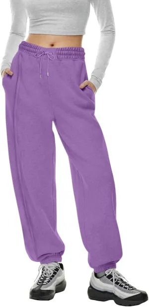 Jogger Sweatpants Women Fleece Drawstring High Waisted Joggers with Pockets Soft Workout Capri Loose Yoga Pants