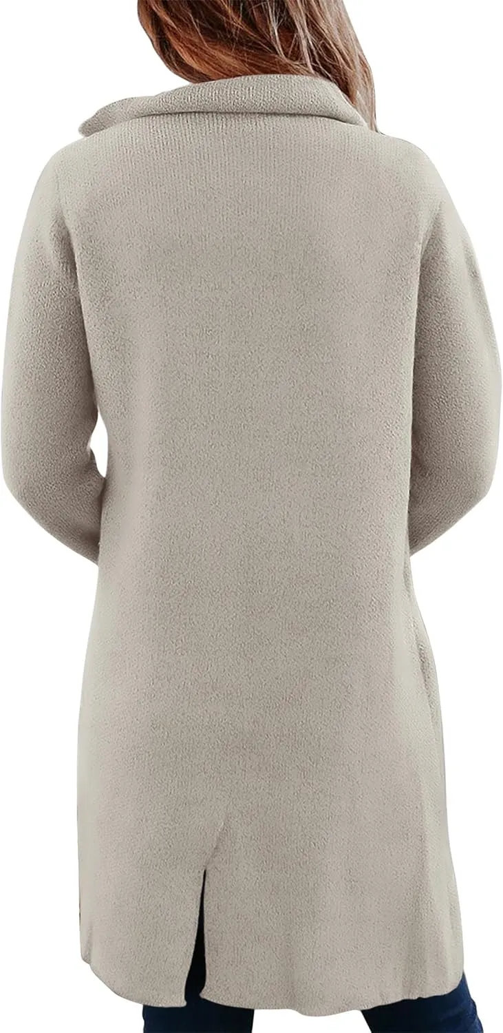 KIRUNDO Cardigan Sweaters for Women 2025 Fall Fashion Open Front Warm Thick Long Winter Coats Jackets Decorative Buttons