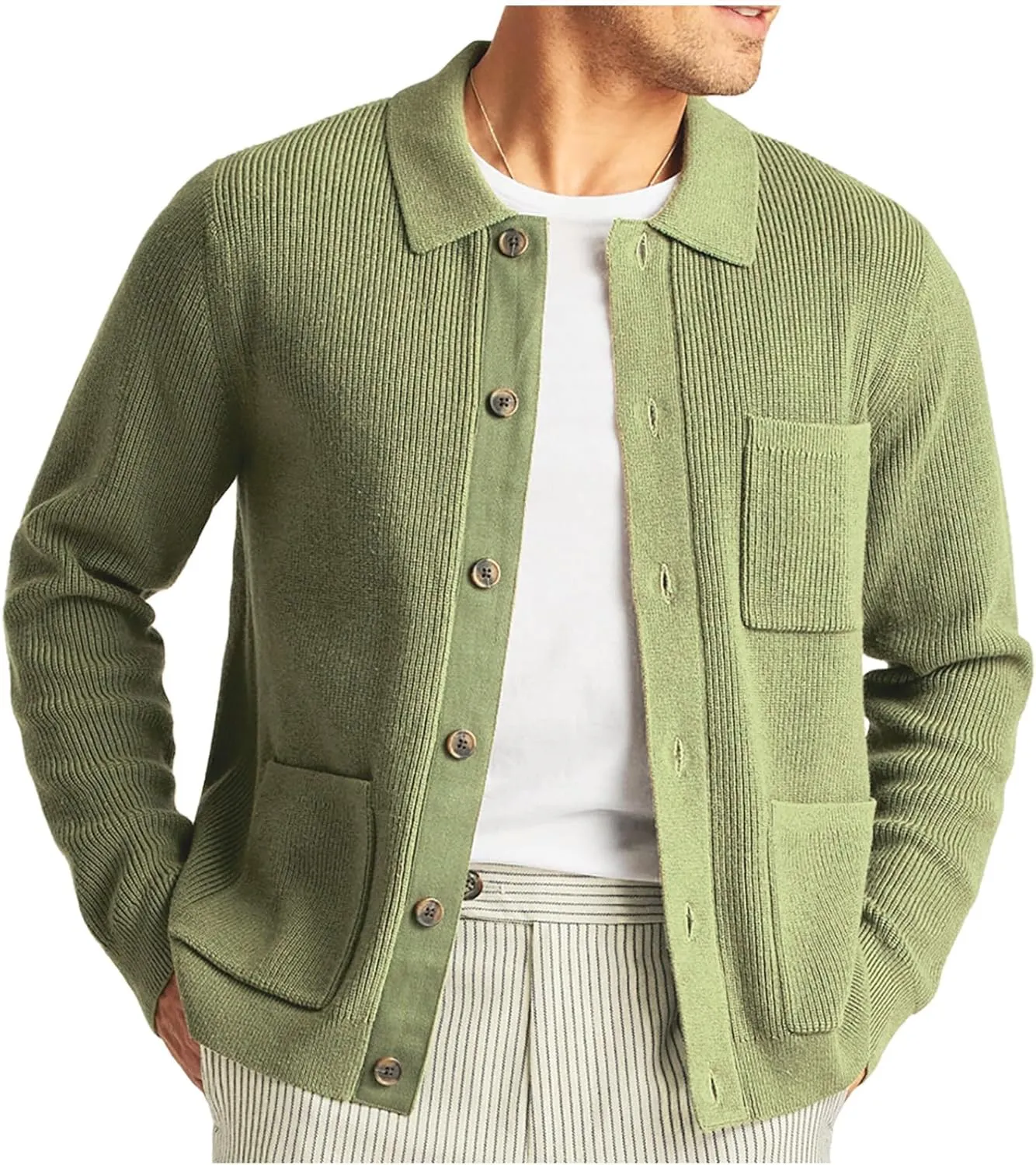 Knit Cardigan Sweaters for Men Open Front Cardigan Button Down Sweater Turn Down Collar Sweater Casual Cardigan