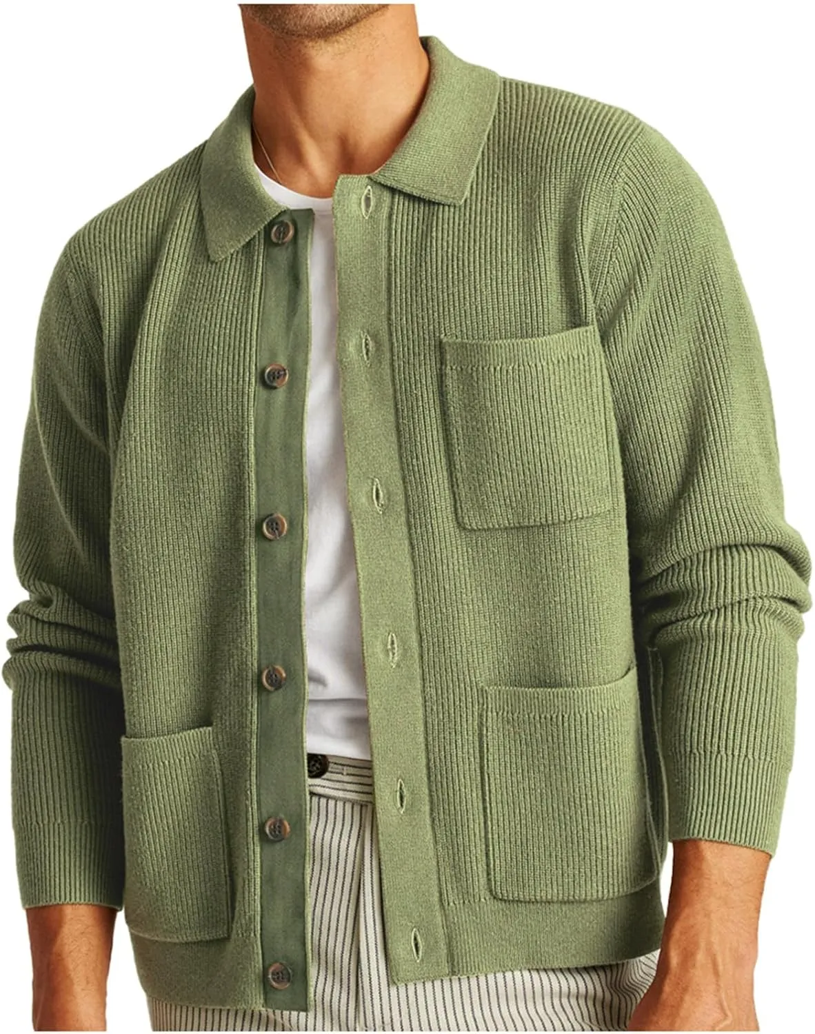 Knit Cardigan Sweaters for Men Open Front Cardigan Button Down Sweater Turn Down Collar Sweater Casual Cardigan
