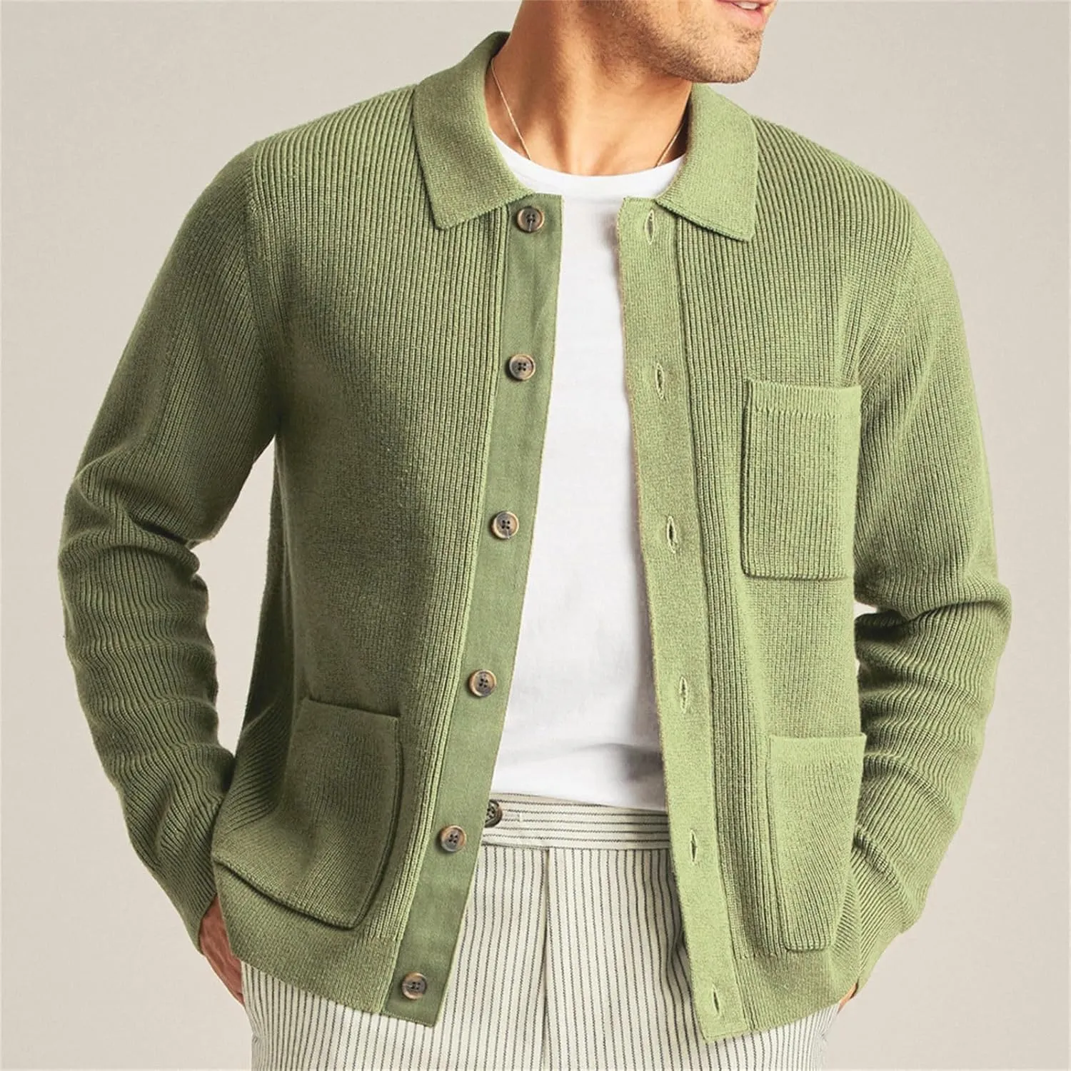 Knit Cardigan Sweaters for Men Open Front Cardigan Button Down Sweater Turn Down Collar Sweater Casual Cardigan