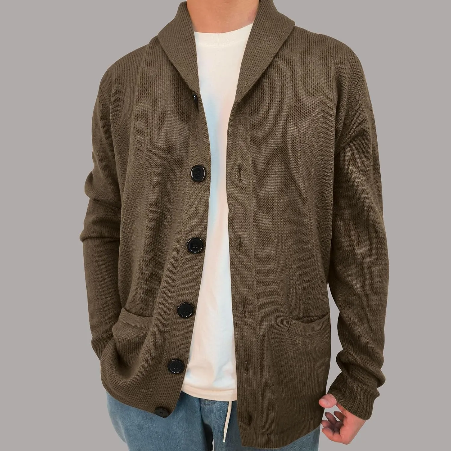 Knit Cardigan Sweaters for Men Open Front Cardigan Button Down Sweater Turn Down Collar Sweater Casual Cardigan