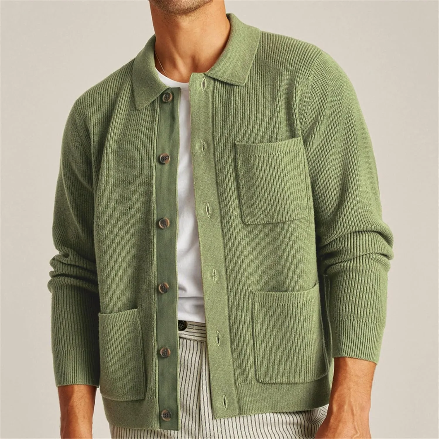 Knit Cardigan Sweaters for Men Open Front Cardigan Button Down Sweater Turn Down Collar Sweater Casual Cardigan