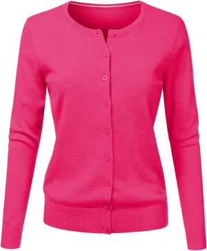 Ladies Button Round Neck Long Sleeve Soft Knitted Cardigan Sweater Women Cardigans for Women Plus Size Pockets