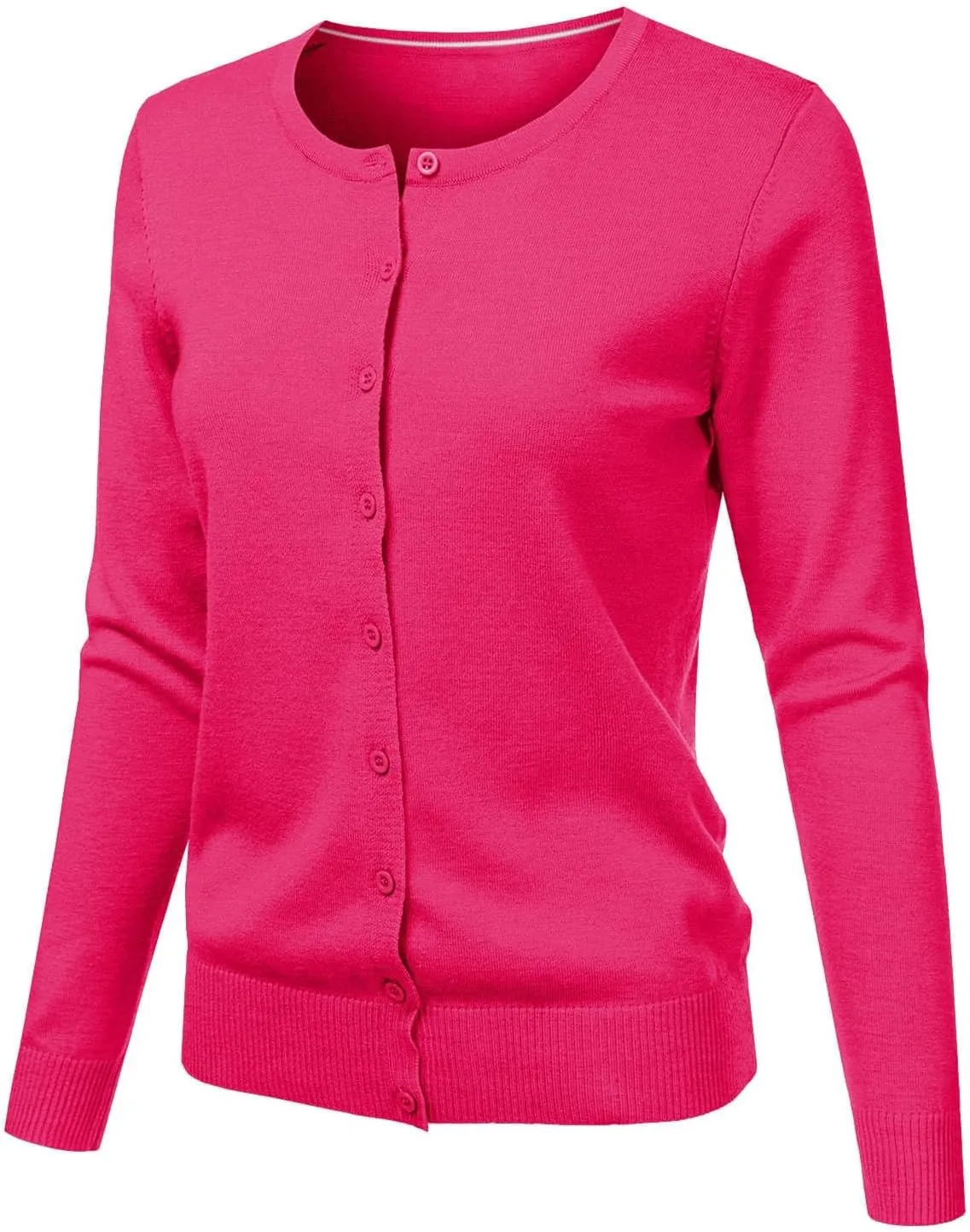 Ladies Button Round Neck Long Sleeve Soft Knitted Cardigan Sweater Women Cardigans for Women Plus Size Pockets