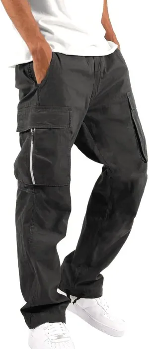 LCMTWX Cargo Pants for Men Casual Multi-Pocket Men's Trousers Tooling Solid Men's Pants Trousers with Zipper Pockets