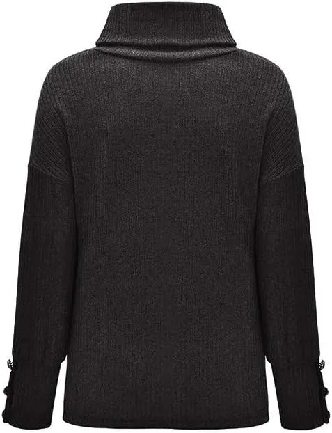 LCMTWX Oversized Sweater for Women Button Long Pullover Women Tops Turtleneck Sweater Round Neck Striped Pullover 2023 Fall