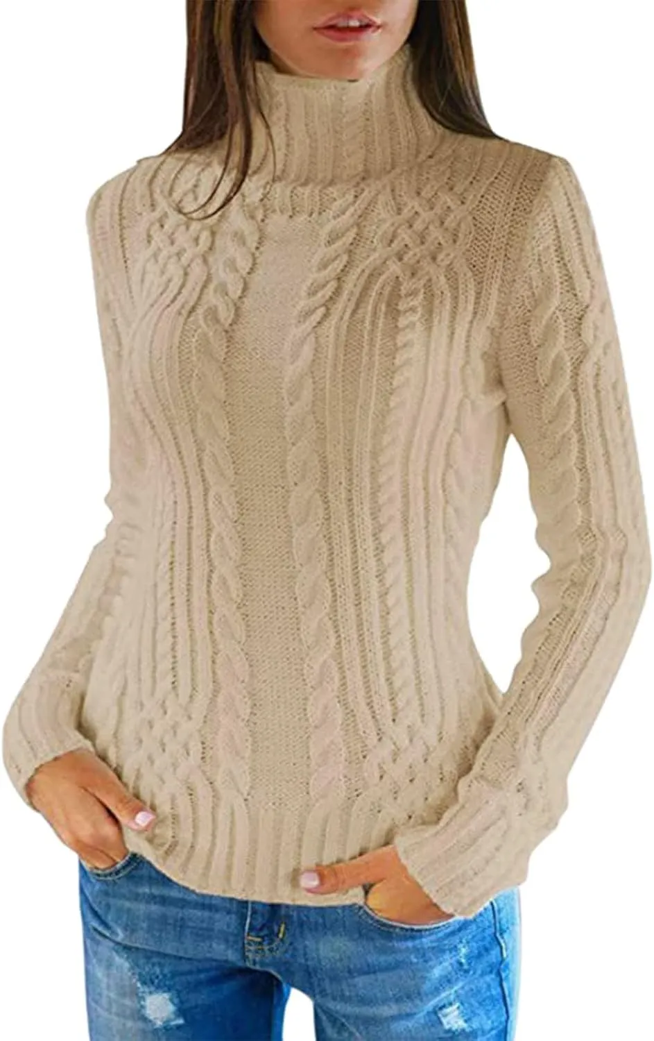 LCMTWX Oversized Sweater for Women Turtleneck Long Sleeved Knitted Sweater Round Neck Striped Women's Oversized Sweaters