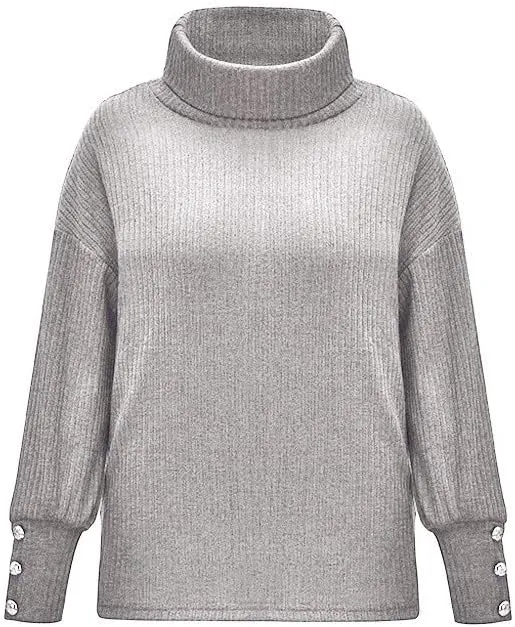 LCMTWX Women's 2023 Winter Pullover Sweater Sleeve Button Knitted Turtleneck Sweater Loose Long Sleeve Tops Shirts Womens