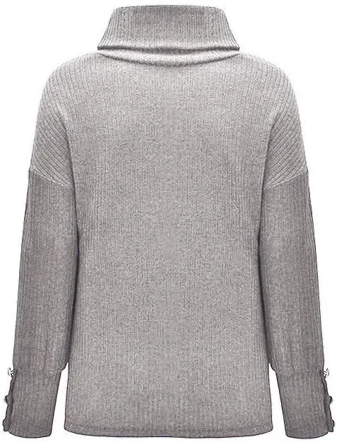 LCMTWX Women's 2023 Winter Pullover Sweater Sleeve Button Knitted Turtleneck Sweater Loose Long Sleeve Tops Shirts Womens
