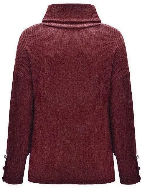 LCMTWX Women's 2023 Winter Pullover Sweater Sleeve Button Knitted Turtleneck Sweater Loose Long Sleeve Tops Shirts Womens