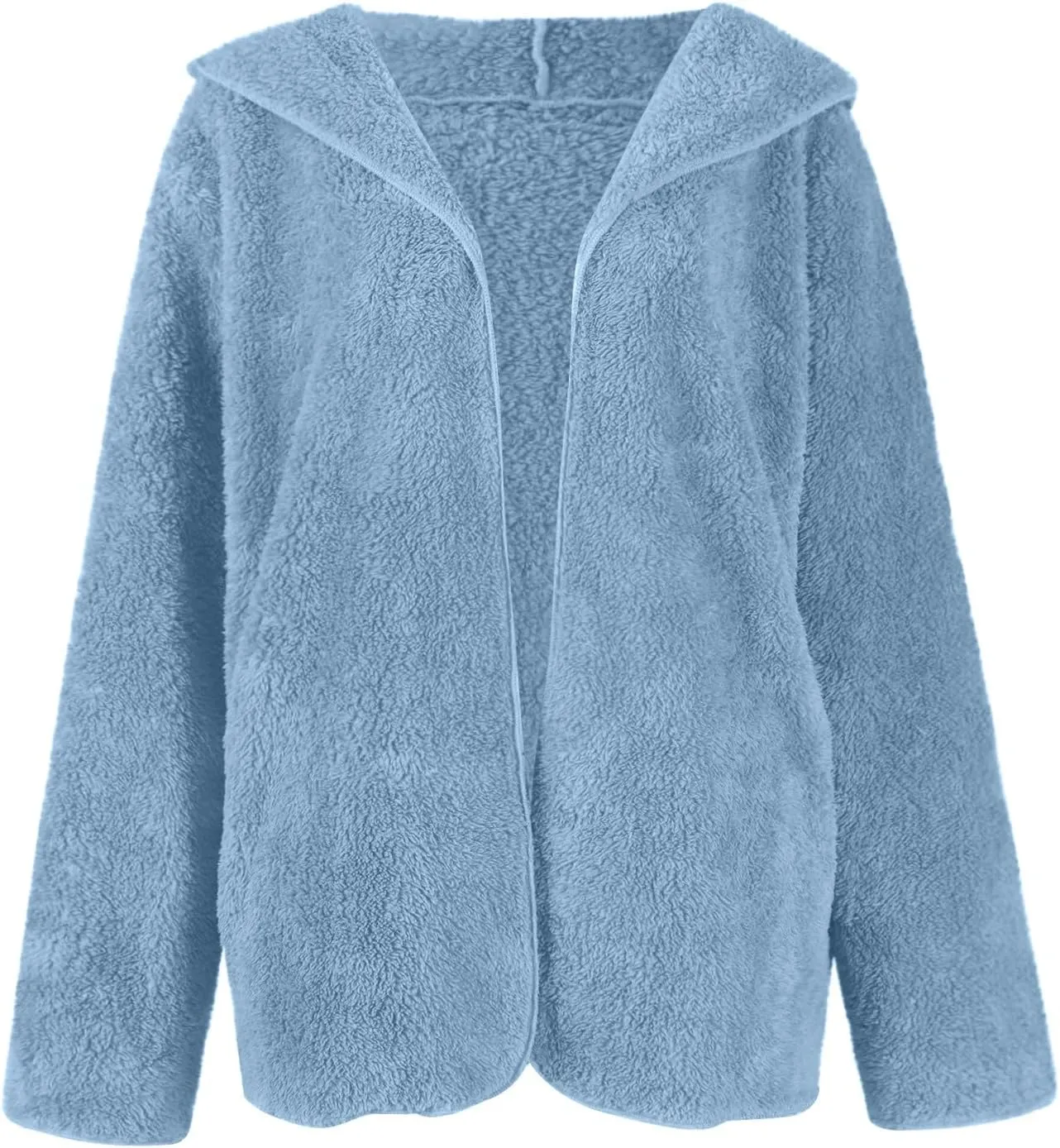 lcyhony Women's Teddy Jacket Trendy Fuzzy Open Front Hooded Cardigan Winter Warm Comfy Wool Coats with Pockets Y2k Clothes