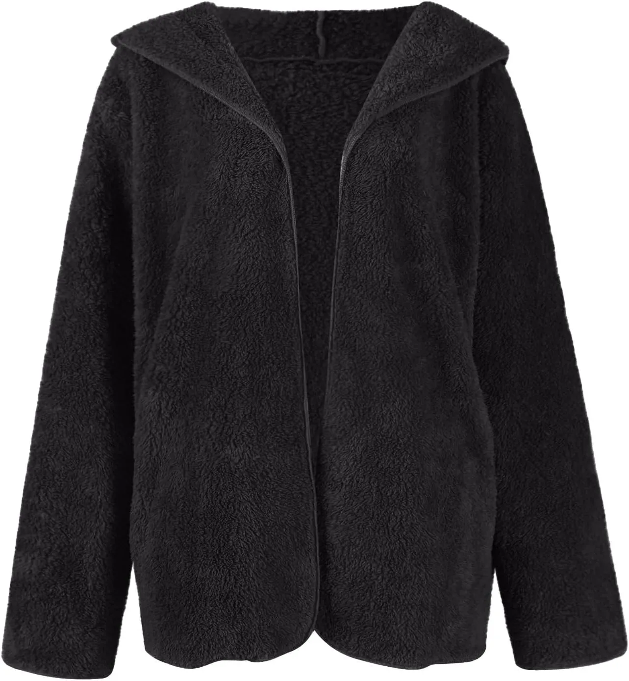 lcyhony Women's Teddy Jacket Trendy Fuzzy Open Front Hooded Cardigan Winter Warm Comfy Wool Coats with Pockets Y2k Clothes