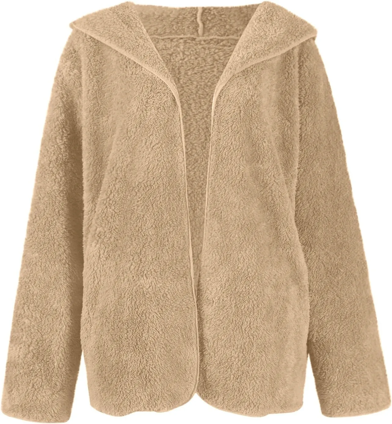lcyhony Women's Teddy Jacket Trendy Fuzzy Open Front Hooded Cardigan Winter Warm Comfy Wool Coats with Pockets Y2k Clothes