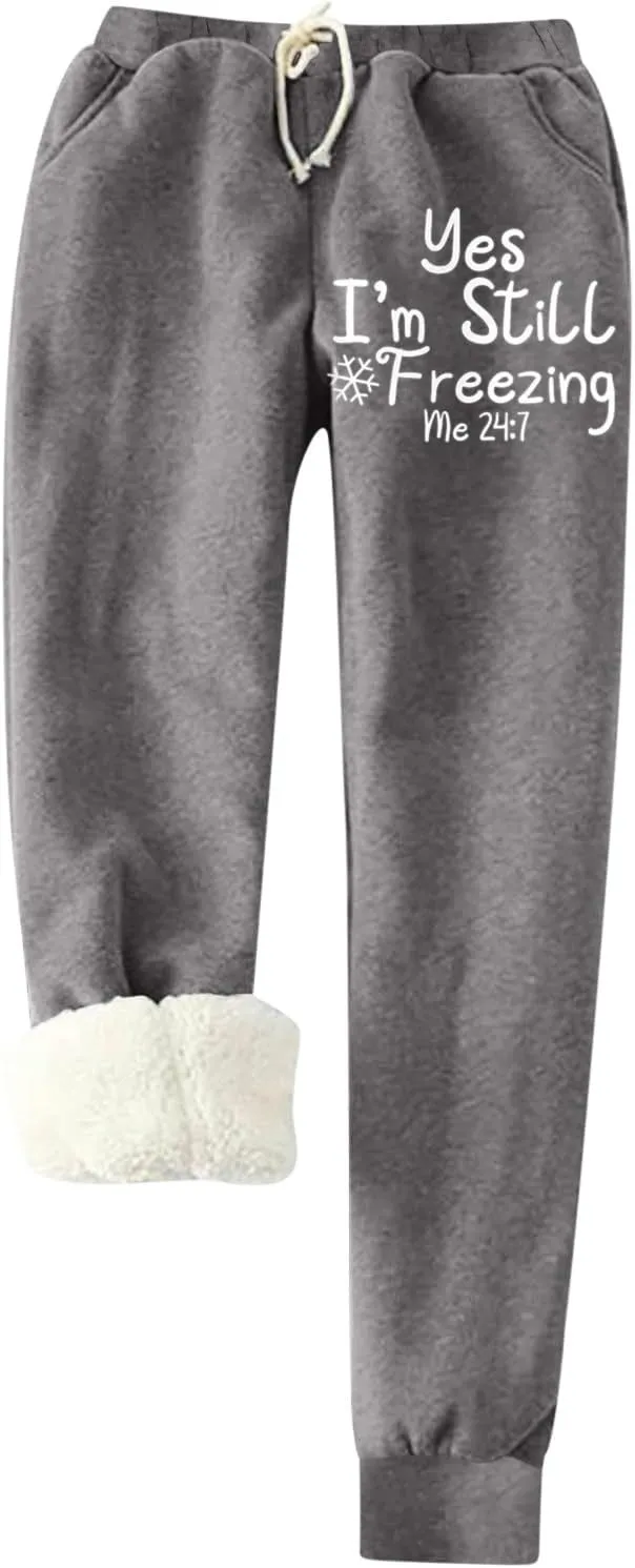 Leggings for Women Fleece Lined Leggings Women Thick Sherpa Polar Lined Jogger Pants Printed Sweatpant Winter Thermal Athletic Lounge High Waist Tummy Control Leggings