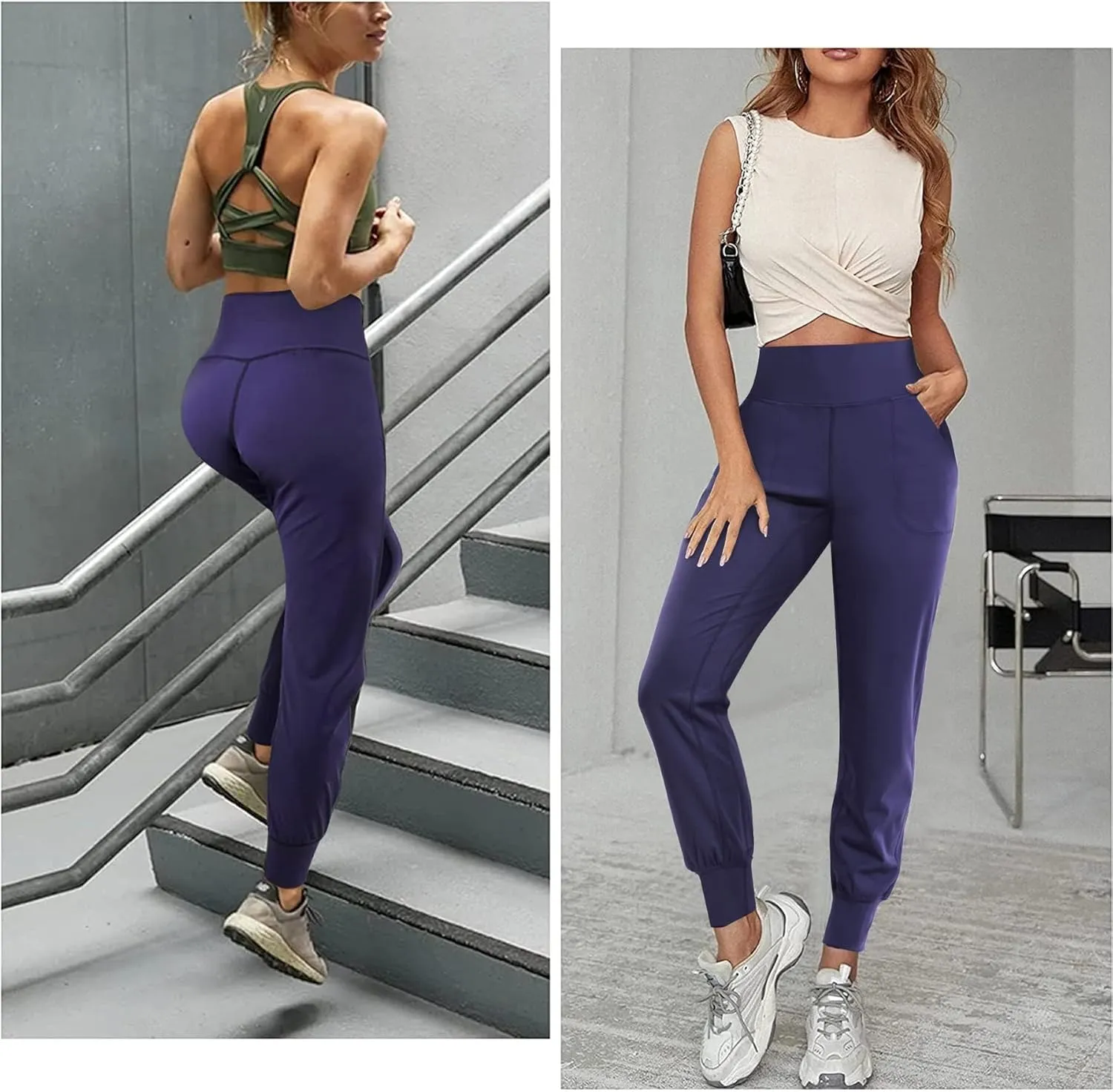 LEINIDINA Women’s Jogger Pants High Waisted Sweatpants with Pockets Tapered Casual Lounge Pants Loose Track Cuff Leggings