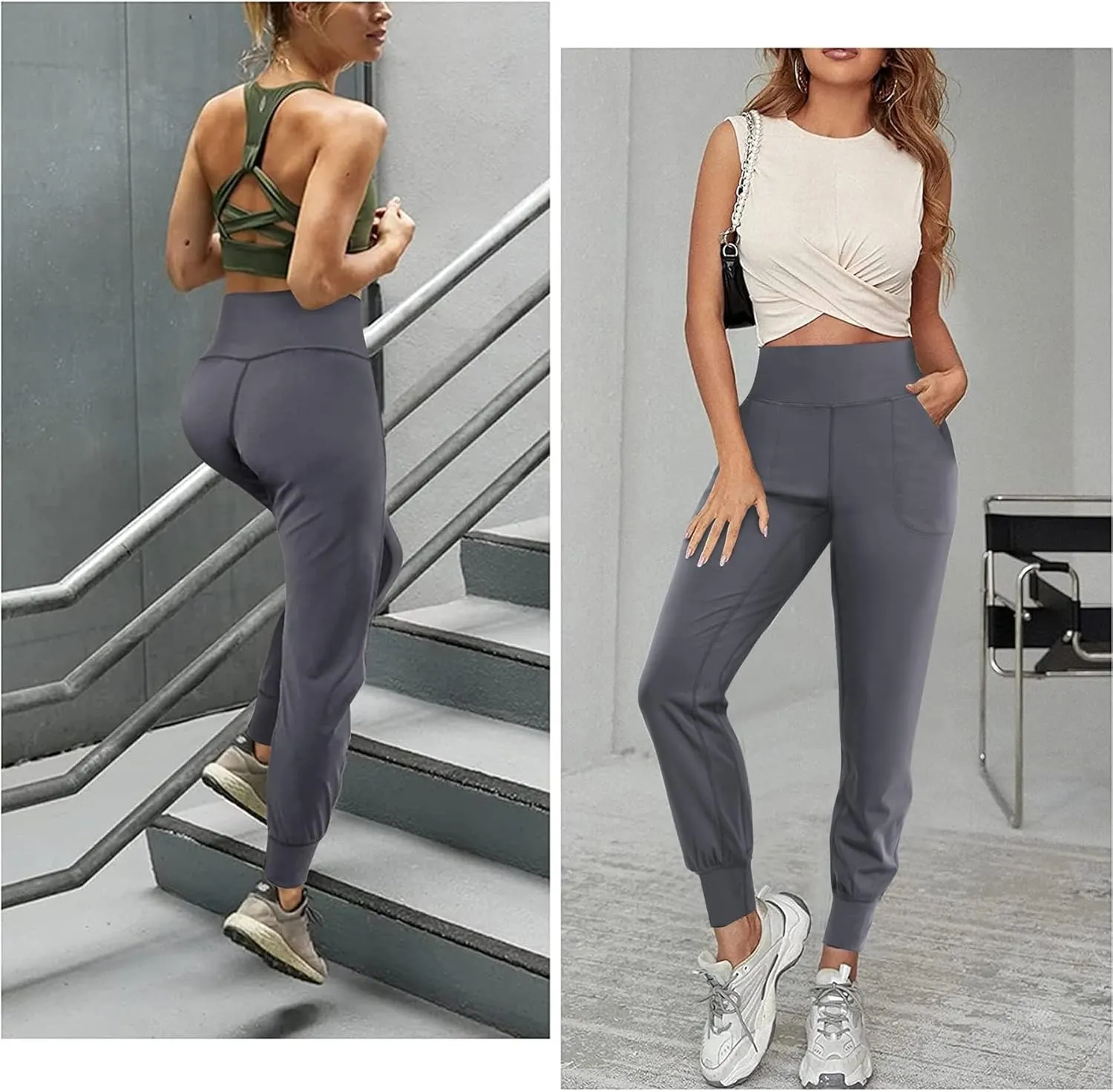 LEINIDINA Women’s Jogger Pants High Waisted Sweatpants with Pockets Tapered Casual Lounge Pants Loose Track Cuff Leggings