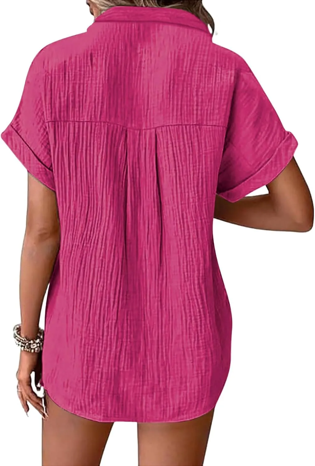 Linen Shirts for Women Cotton Linen Tops Rolled Cuffed Short Sleeve Blouse Ladies Summer Casual V Neck Beach Tops