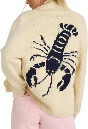 Lobster Cardigan Sweater for Women Chunky Button Down Sweater Coat Y2k Oversized Lobster Print Cardigans