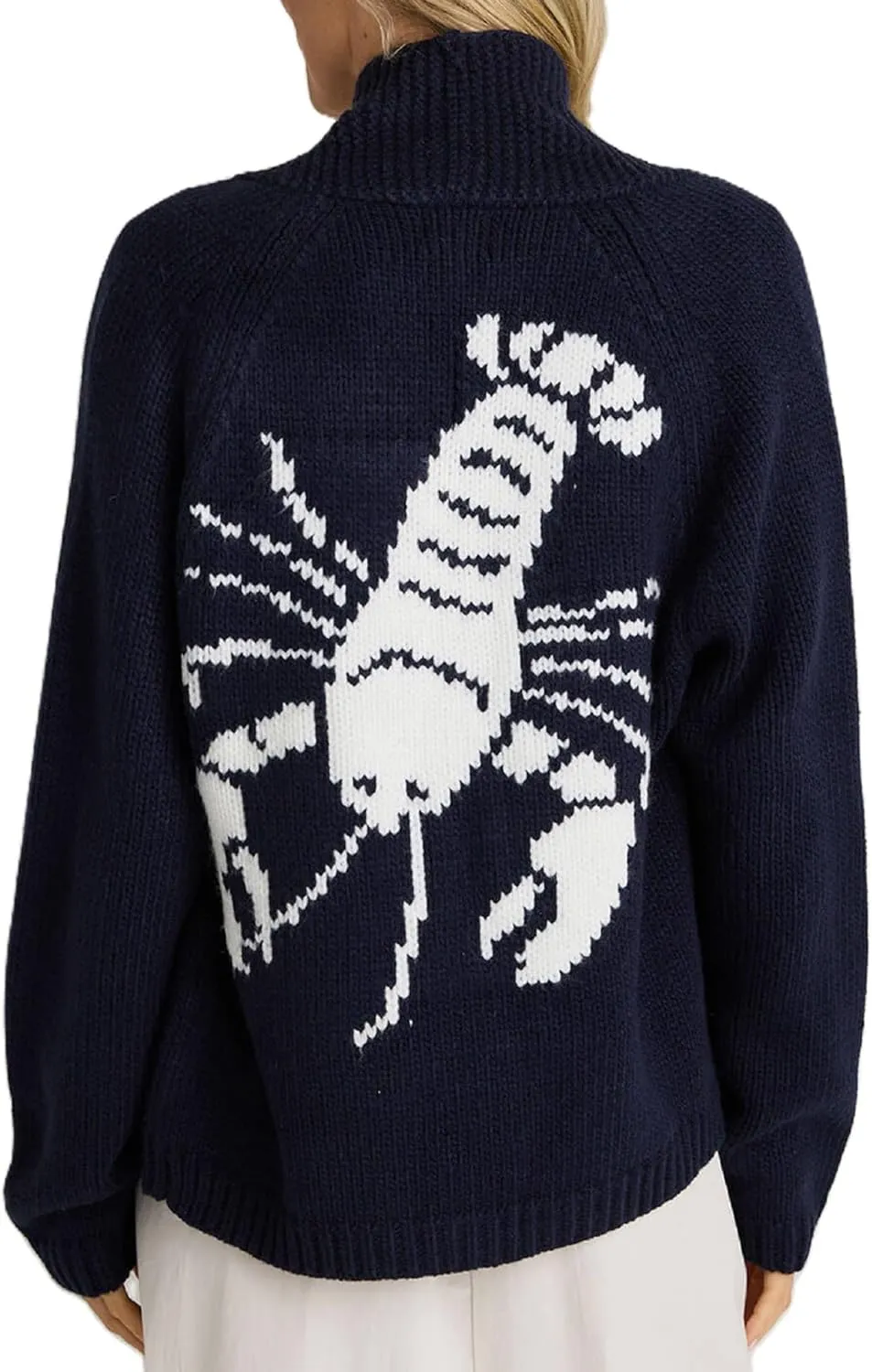 Lobster Cardigan Sweater for Women Chunky Button Down Sweater Coat Y2k Oversized Lobster Print Cardigans