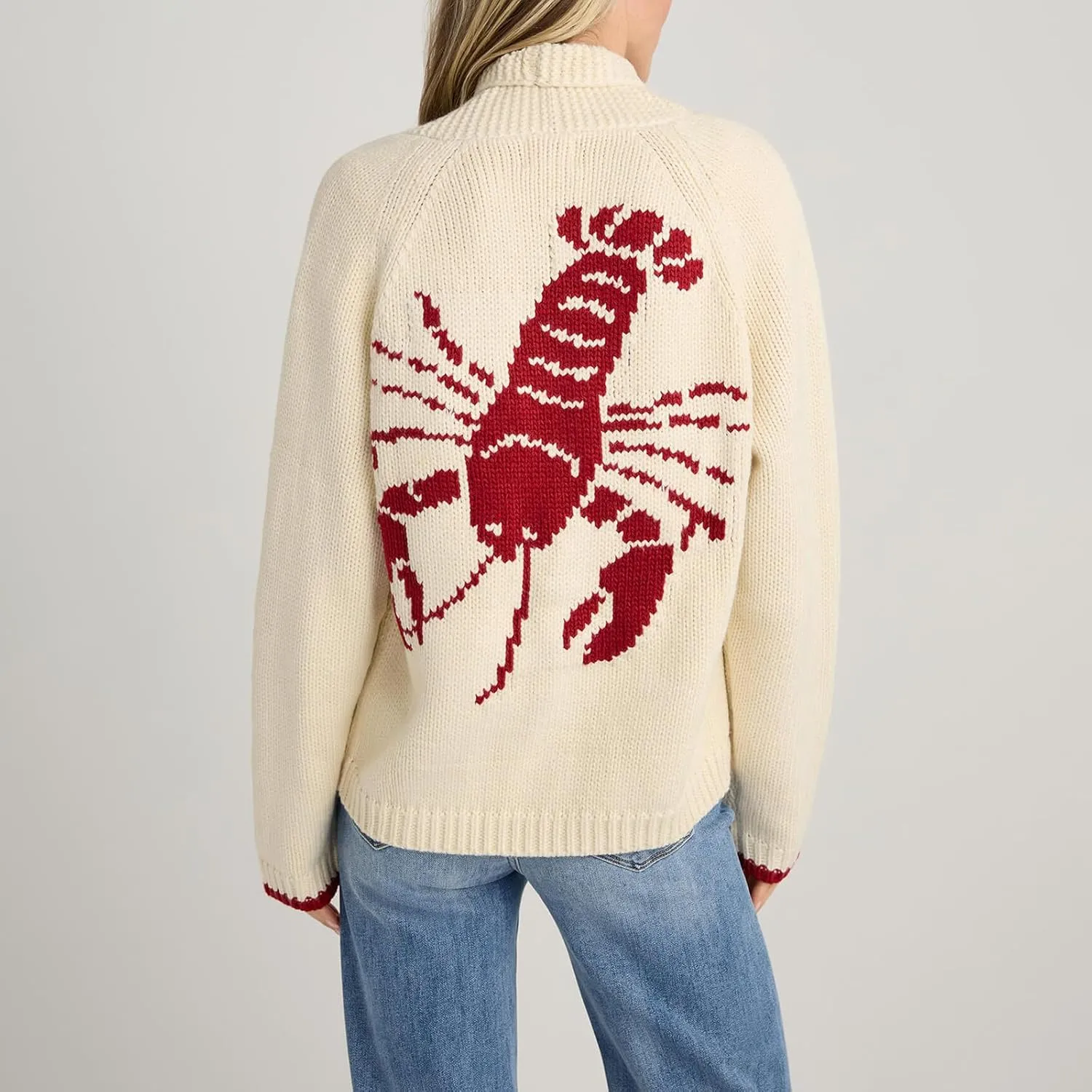 Lobster Cardigan Sweater for Women Chunky Button Down Sweater Coat Y2k Oversized Lobster Print Cardigans