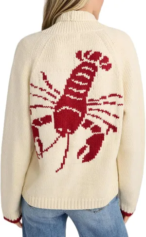 Lobster Cardigan Sweater for Women Chunky Button Down Sweater Coat Y2k Oversized Lobster Print Cardigans