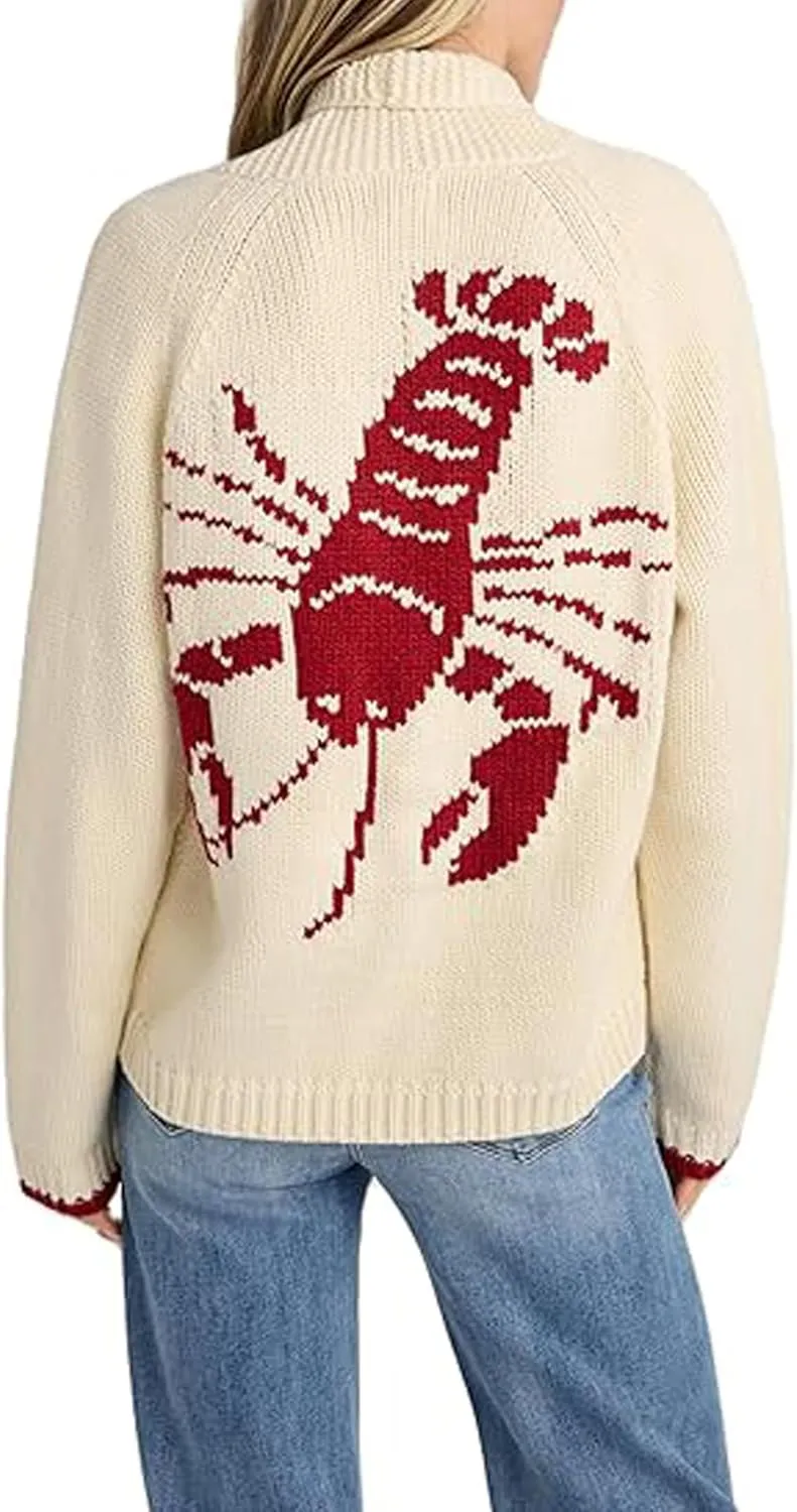 Lobster Knit Sweater Cardigan for Women Y2K Chunky Button Down Sweater Coat Vintage Lightweight Knitwear Cardigans