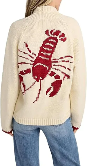 Lobster Knit Sweater Cardigan for Women Y2K Chunky Button Down Sweater Coat Vintage Lightweight Knitwear Cardigans