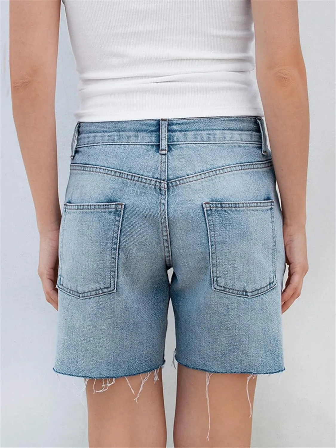 Long Jean Shorts for Women High Waisted Straight Leg Frayed Raw Hem Mid Thigh Denim Shorts Y2k Summer Hot Jorts Pants