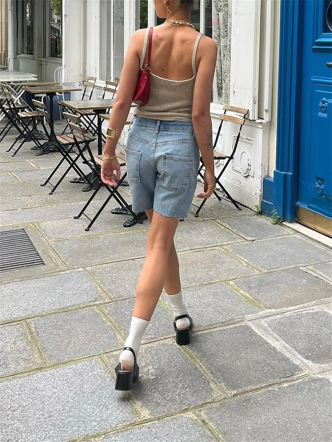 Long Jean Shorts for Women High Waisted Straight Leg Frayed Raw Hem Mid Thigh Denim Shorts Y2k Summer Hot Jorts Pants