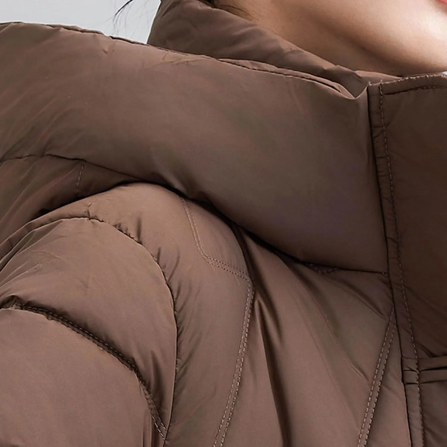 Long Parka Coats for Women 2024 Trendy Puffer Jacket Mock Neck Zip Up Down Jacket Windproof Mid Length Winter Coat