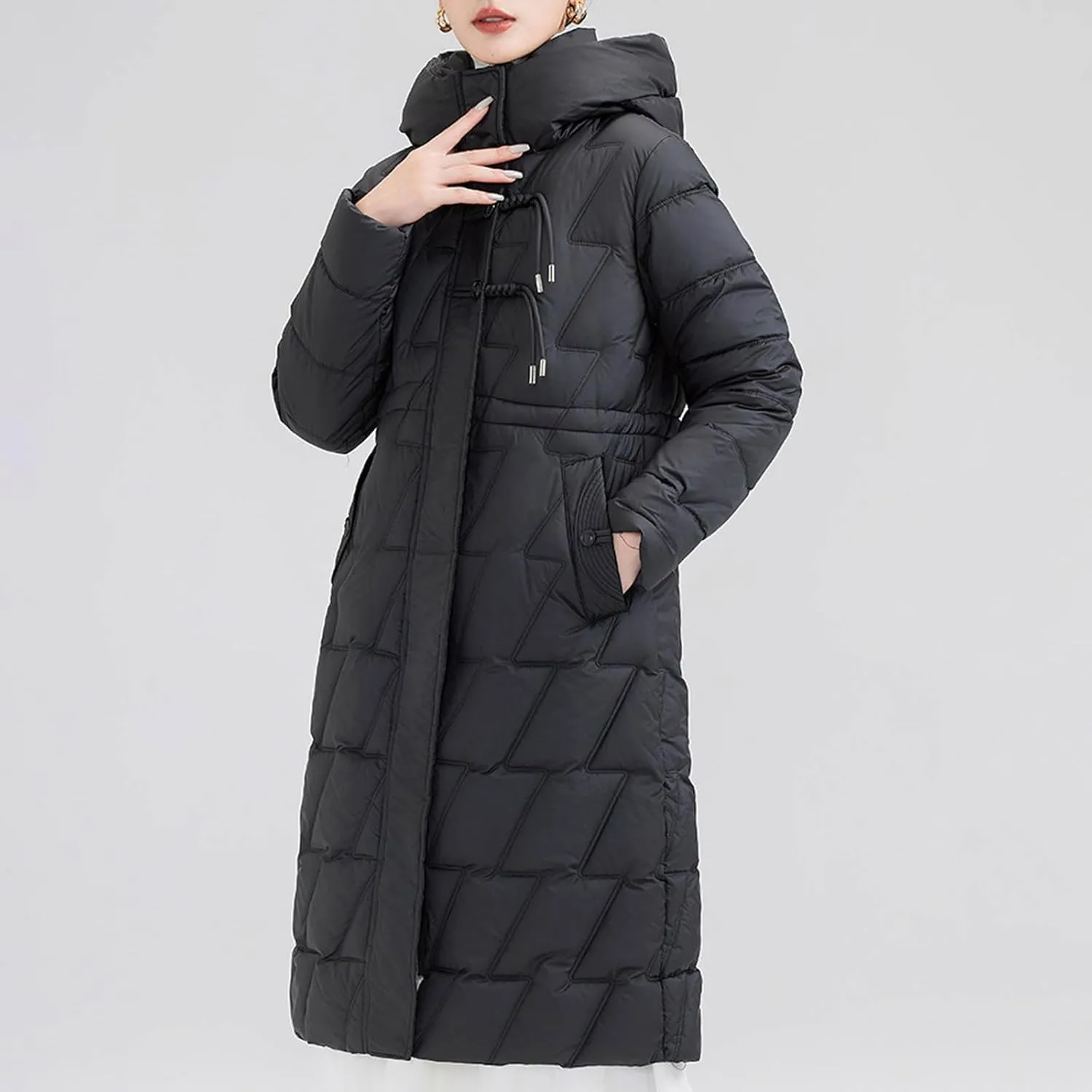 Long Parka Coats for Women 2024 Trendy Puffer Jacket Mock Neck Zip Up Down Jacket Windproof Mid Length Winter Coat