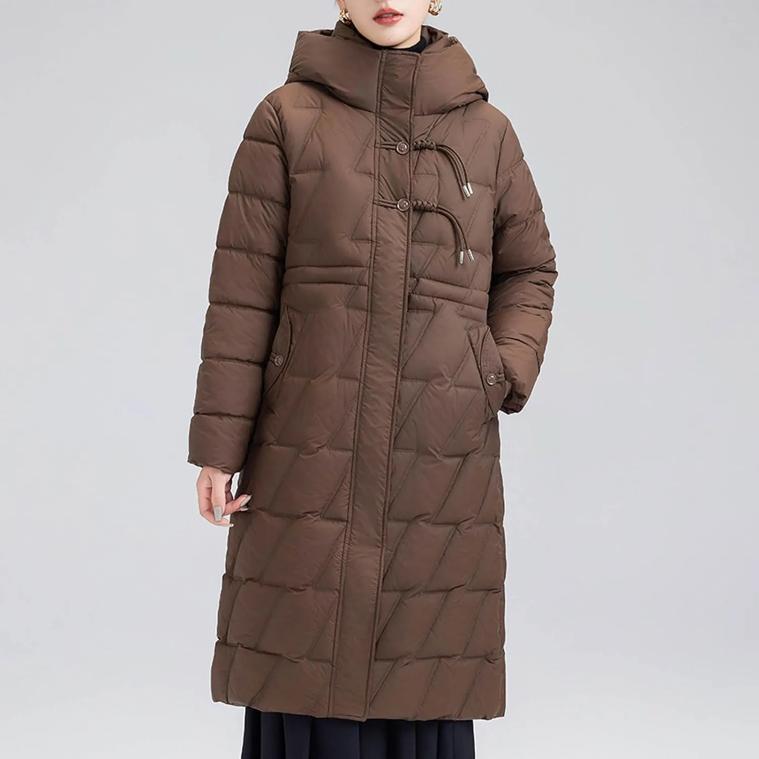 Long Parka Coats for Women 2024 Trendy Puffer Jacket Mock Neck Zip Up Down Jacket Windproof Mid Length Winter Coat
