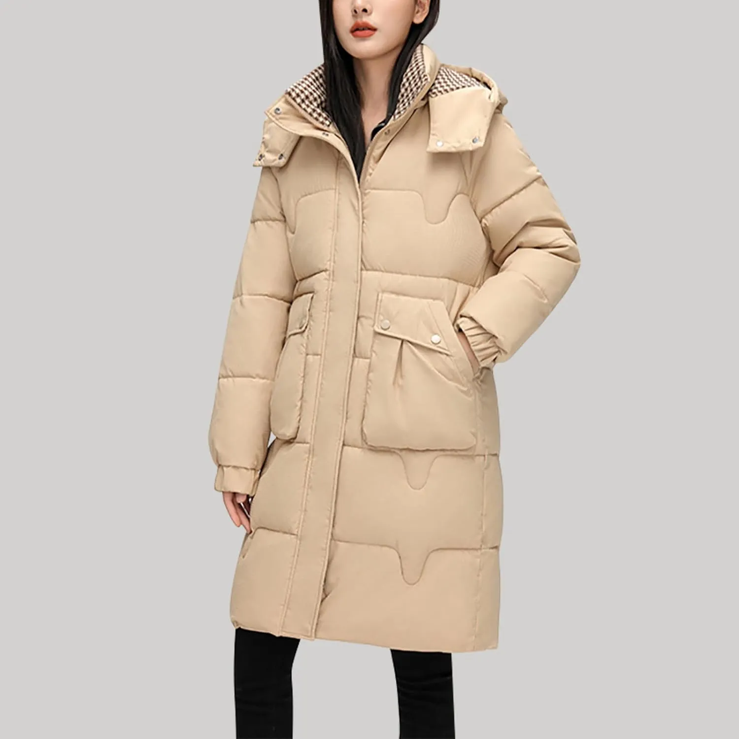 Long Puffer Coat for Women 2024 Trendy Winter Padded Down Jackets Full Zip Up Parka Coats Hooded Windproof Outerwear