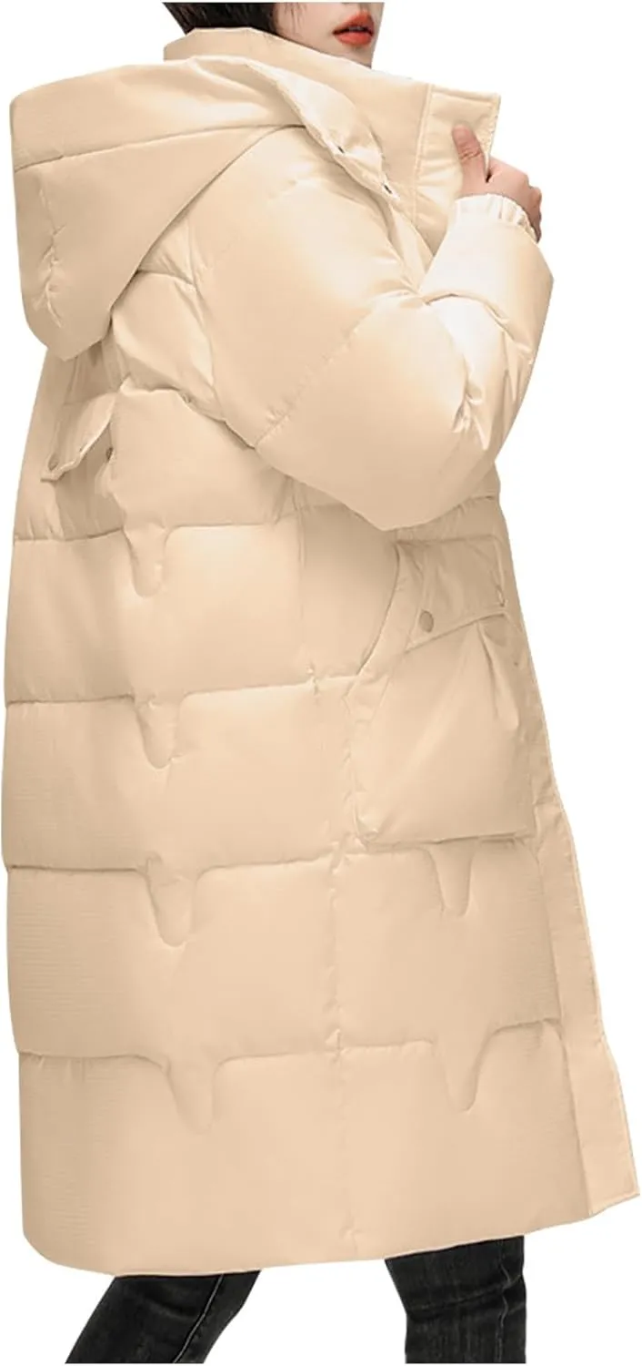 Long Puffer Coat for Women 2024 Trendy Winter Padded Down Jackets Full Zip Up Parka Coats Hooded Windproof Outerwear