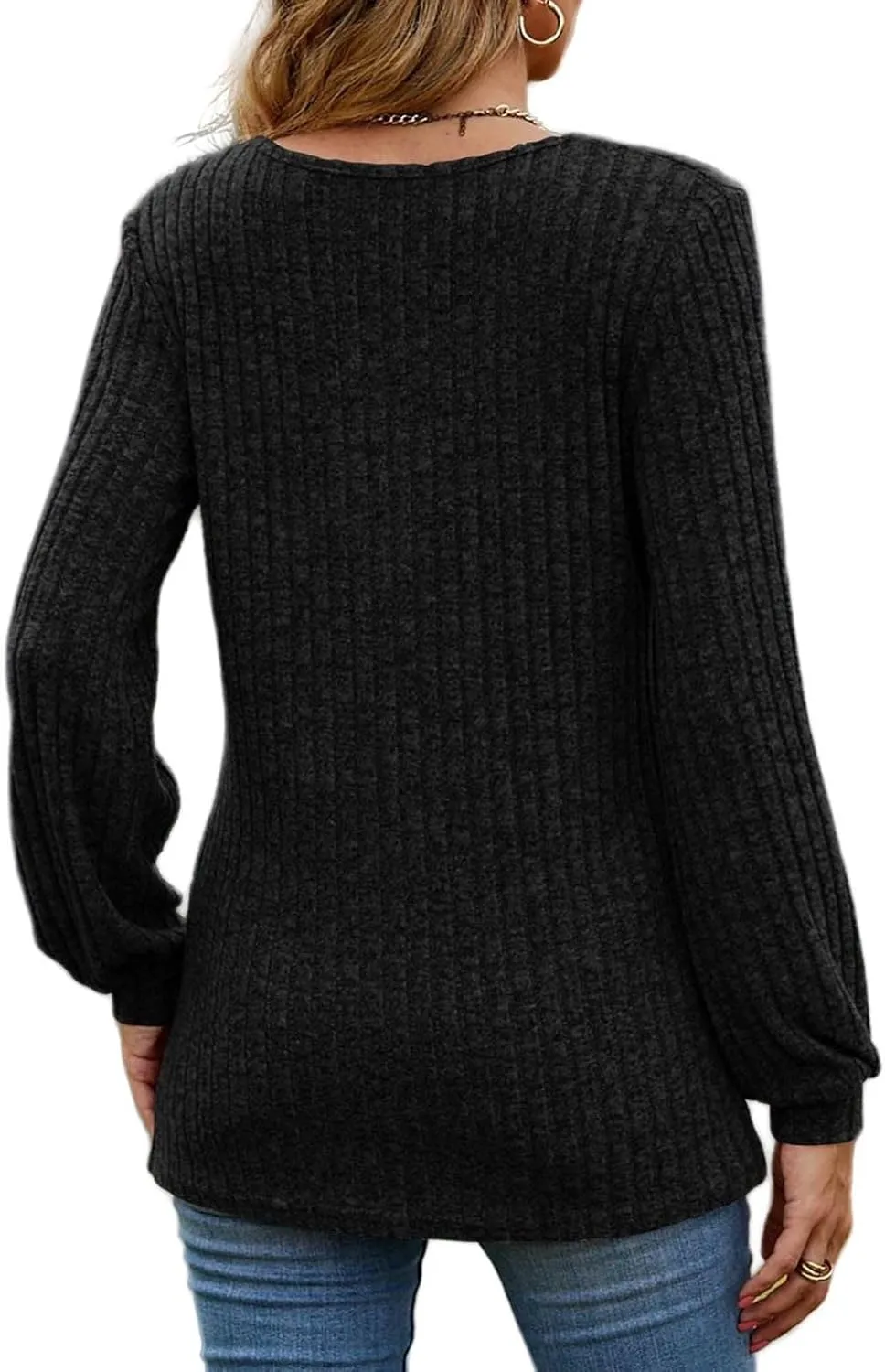 Long Sleeve Henley Knitted Tops for Women 2023 Fall Trendy Sweaters Casual Lightweight Solid Crewneck Tunic Jumpers