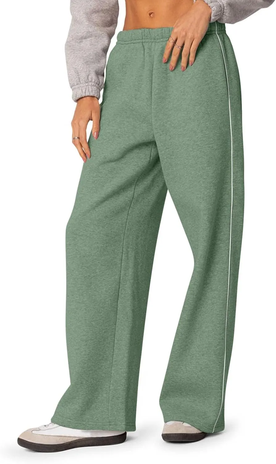 Low Rise Sweatpants Women Baggy Side Striped Fleece Joggers with Pockets Elastic Waist Athletic Vintage Track Pants