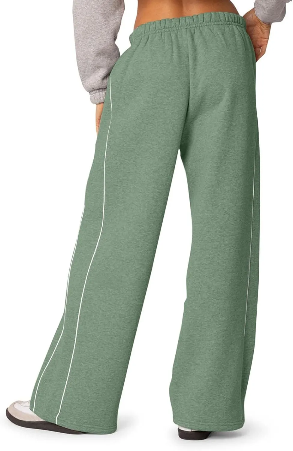 Low Rise Sweatpants Women Baggy Side Striped Fleece Joggers with Pockets Elastic Waist Athletic Vintage Track Pants