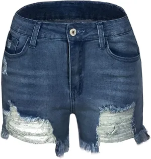 Lu's Chic Women's High Waisted Shorts Ripped Jean Slim Fit Denim Short Stretch Straight Casual
