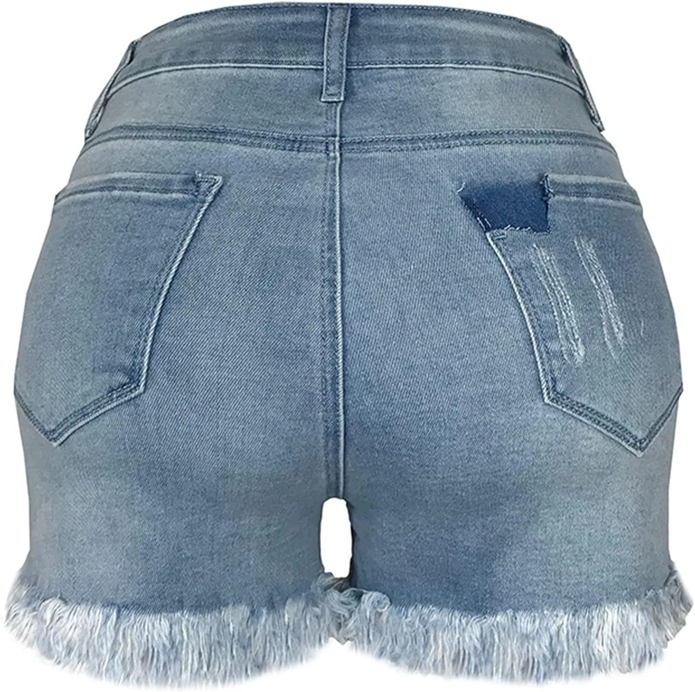 Lu's Chic Women's High Waisted Shorts Ripped Jean Slim Fit Denim Short Stretch Straight Casual