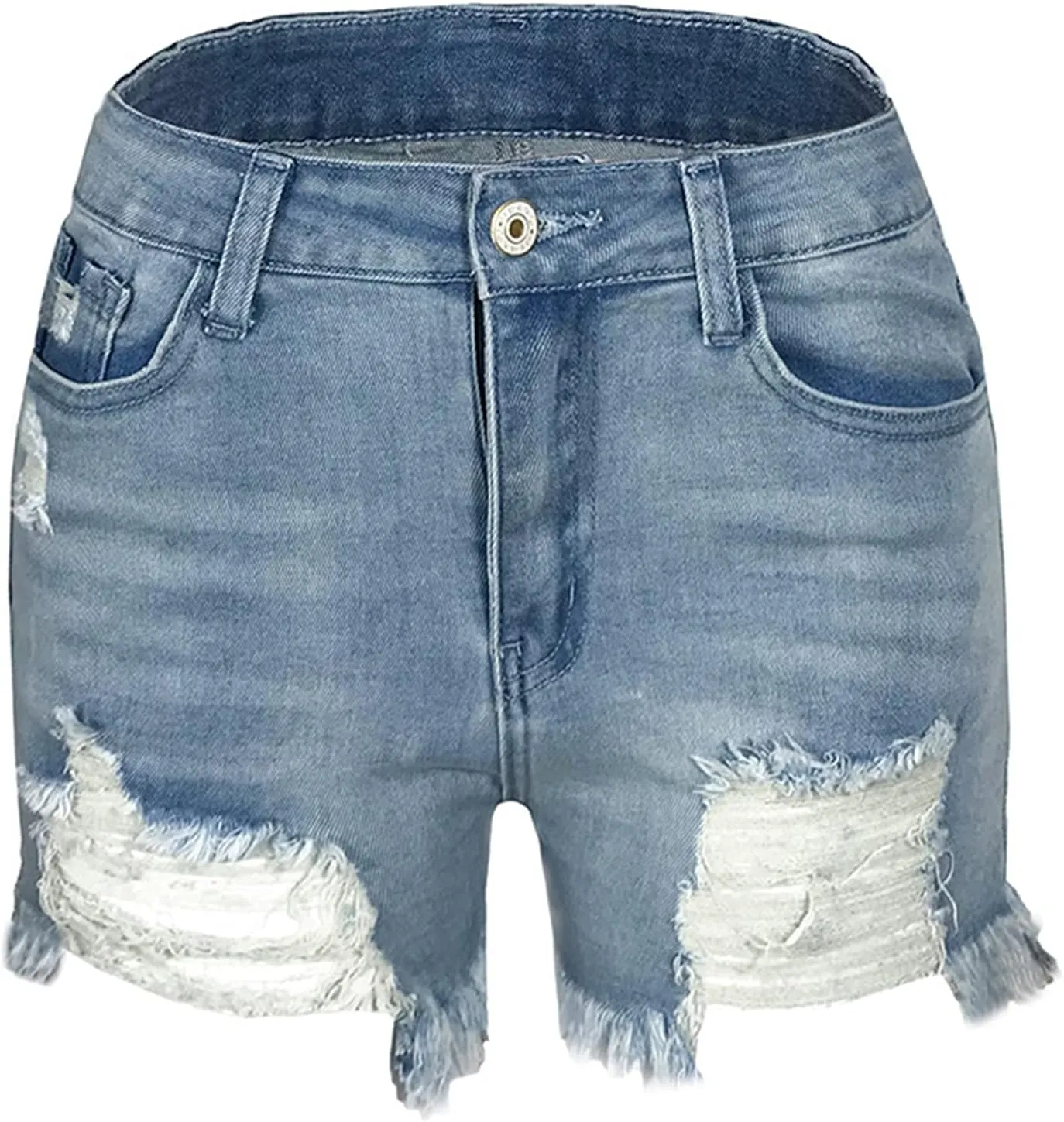 Lu's Chic Women's High Waisted Shorts Ripped Jean Slim Fit Denim Short Stretch Straight Casual