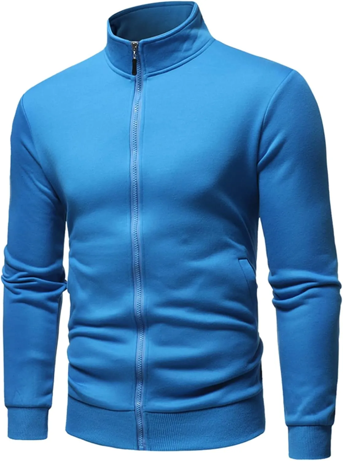 Maiyifu-GJ Men's Casual Full Zip Stand Collar Cardigans Lightweight Fleece Mock Neck Sweatshirt Slim Fit Winter Warm Jacket